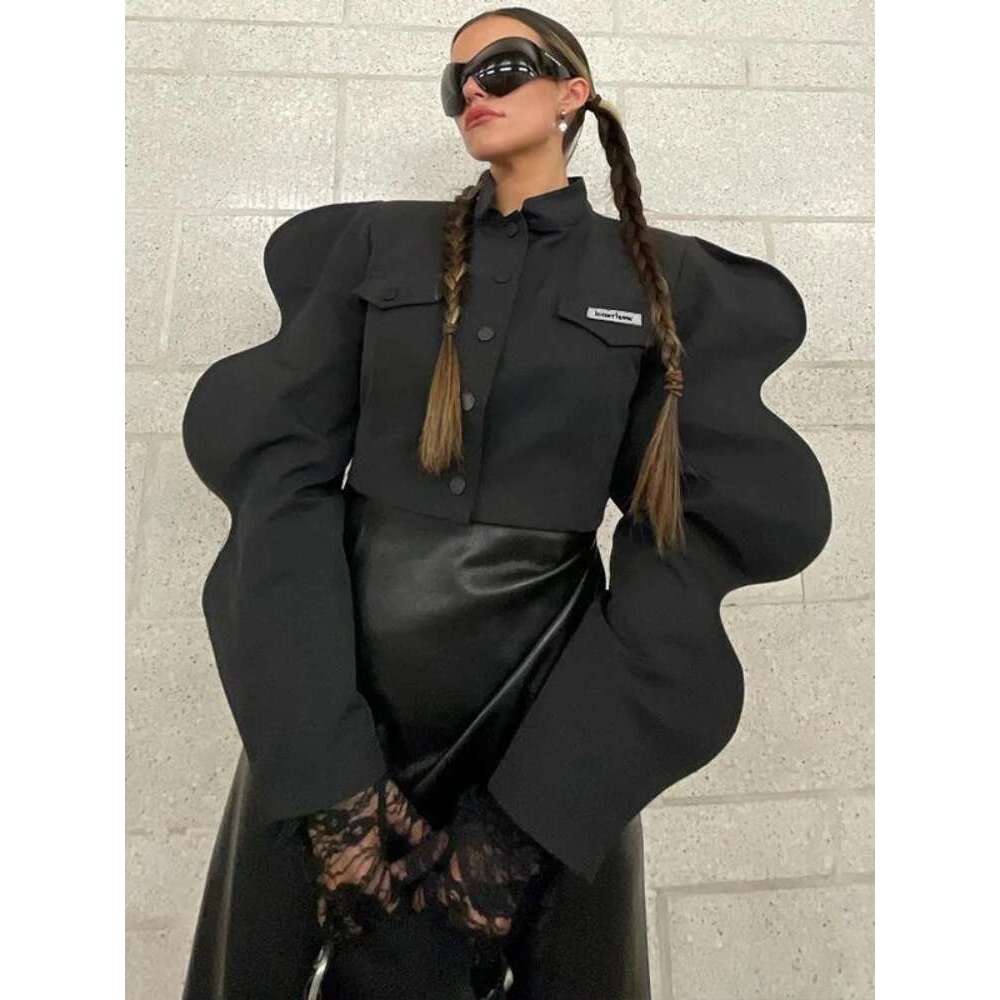 Y2k Tops Women Jacket Fashion Black Top Long Puff Sleeves Sweatshirt Spring Autumn Female Designer Streetwear Party Club Coat