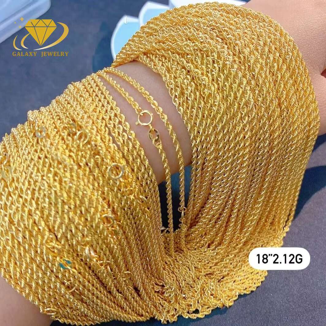 Wholesale AU750 18 Karat Pure Gold Rope Chain Necklace Gold Cuban Chain Real 10k 14k 18K Yellow Solid Gold Link Chain