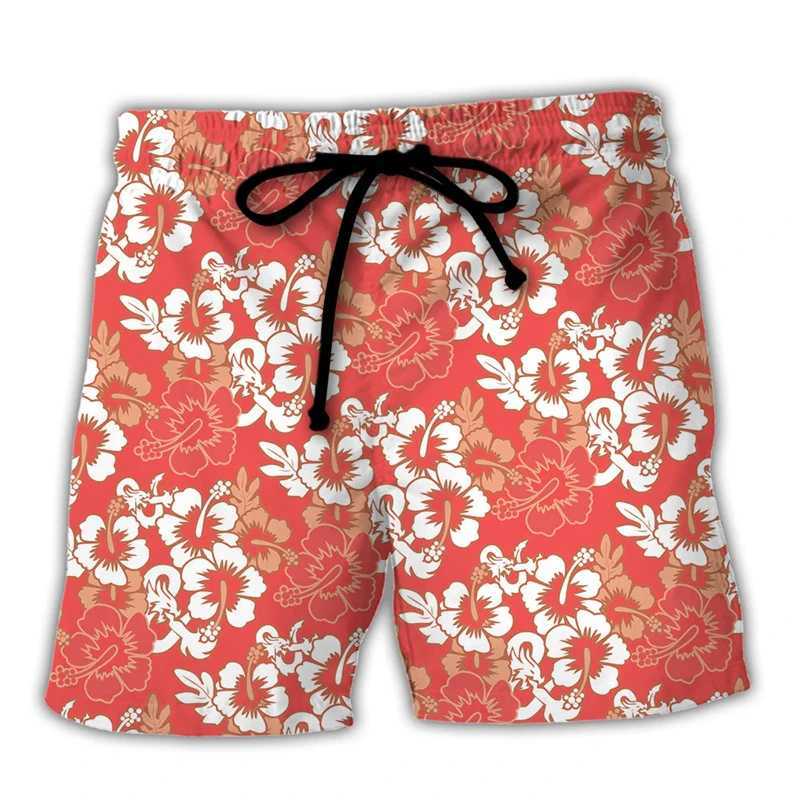 Red Hibiscus 3D graphic shorts mens swim trunks Hawaiian surfboard shorts summer casual quick drying swim trunksW250410