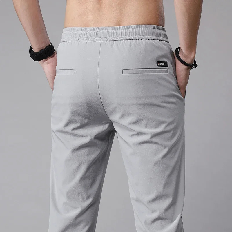 Summer Mens Pants Black Grey Ice Silk Thin Business Casual Outdoor Elastic Breathable Straight Leg Sports 250411Z