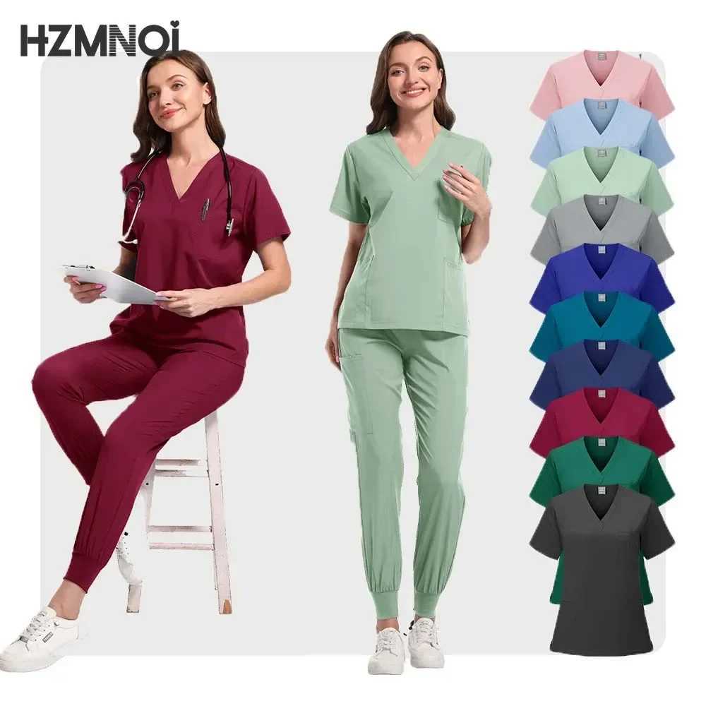 Nursing Scrubs Set Women Beauty SPA Uniforms Pet Clinic Store Veterinary Dentistry Work Clothes Medical Nurse Surgical Top+Pants X250410