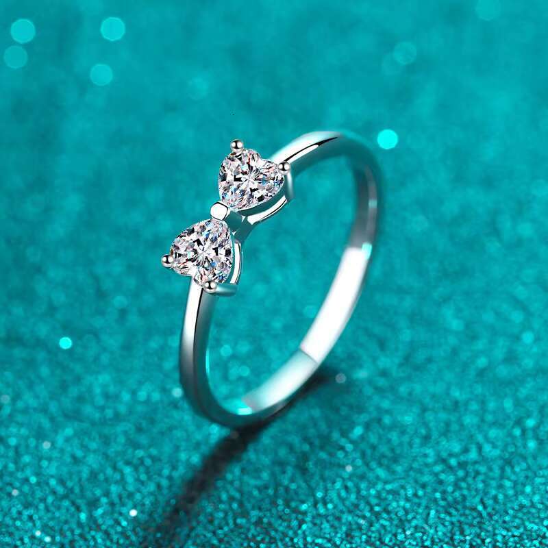 925 Sterling Silver Womens Stylish Wedding Ring Beautiful Heart-to-Heart Design with PT950 Gold Medal Plating Moissanite Rings