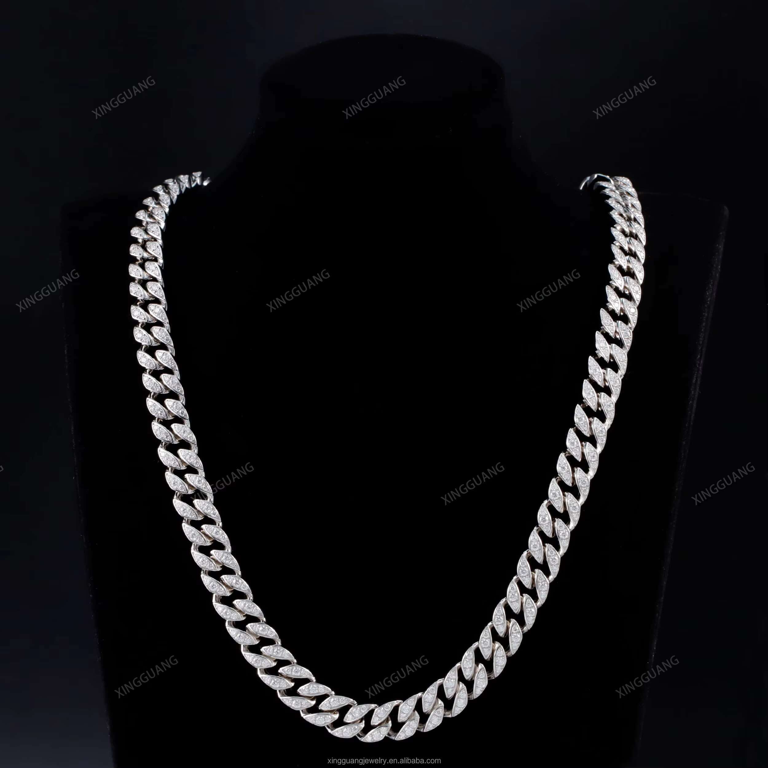 XG Pass Diamond Tester 12mm Mens Curb Chains Necklaces 925 Silver Vvs Moissanite Cuban Link Chain