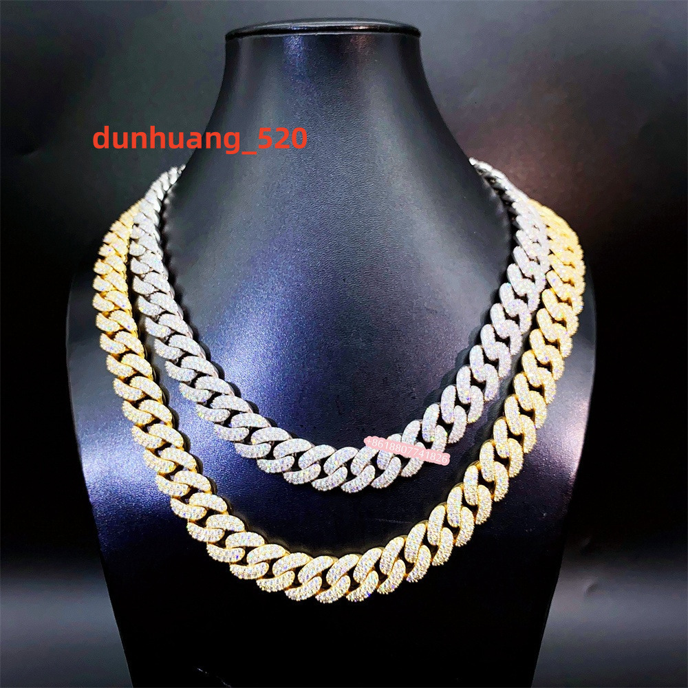 Wholesale Price S925 Sterling Silver Gold Plated Hip Hop Jewelry Necklace Iced Out Cuban Link Chains Men Diamond Cuban Chain
