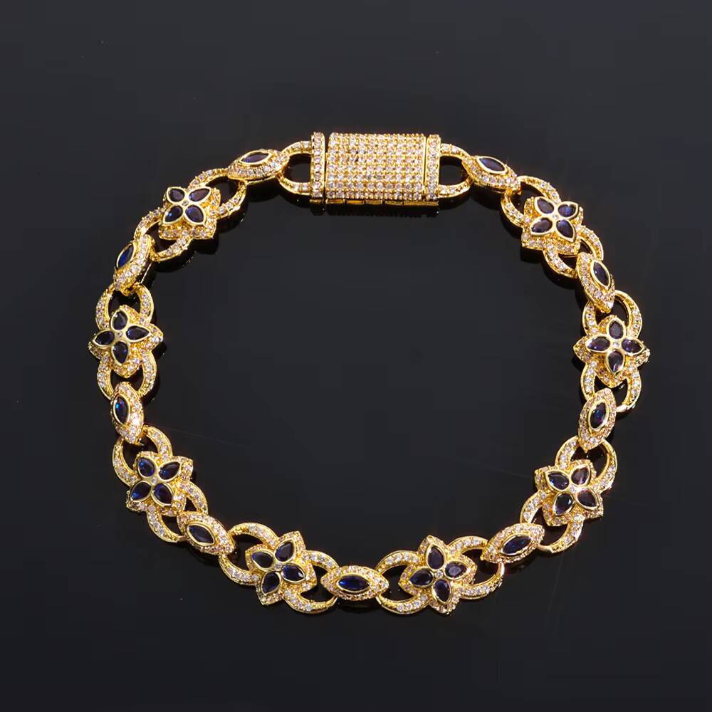 NUOYA 11mm Flip Button Chain Four Leaf Clover Eye Infinity Gold Plated Iced Out Moissanite Hip Hop Bracelet
