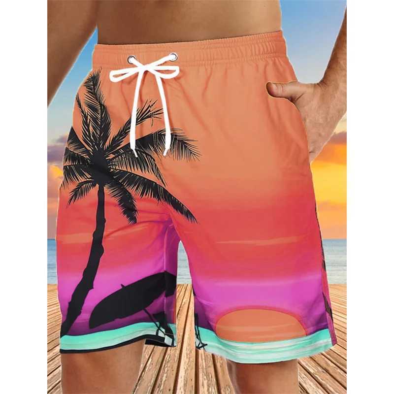 Coconut tree pattern beach shorts mens colorful 3D printed swimming shorts summer surfboard shorts loose shortsW250410
