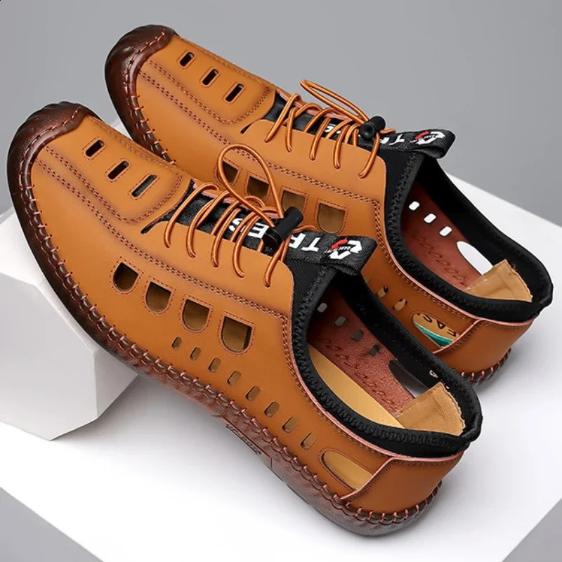 Mens Sandals Fashion Pu Leather Beach Slippers Summer Breathable Sandals Mens Outdoor Non slip Mens Casual Shoes 250408
