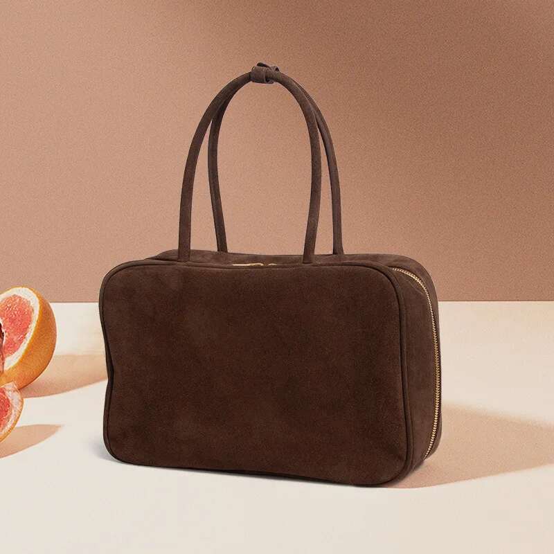 Motingsome Suede Handbag Woman Designer Bags Matte Genuine Leather Brief Case Underarm Shoulder Satchel 2025 New