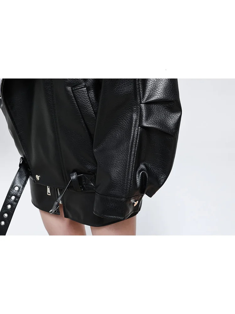 Mauroicardi Spring Autumn Cool Oversized Black Soft Pu Leather Moto Biker Jacket Men Belt Runway European Fashion Clothes 2025 251103