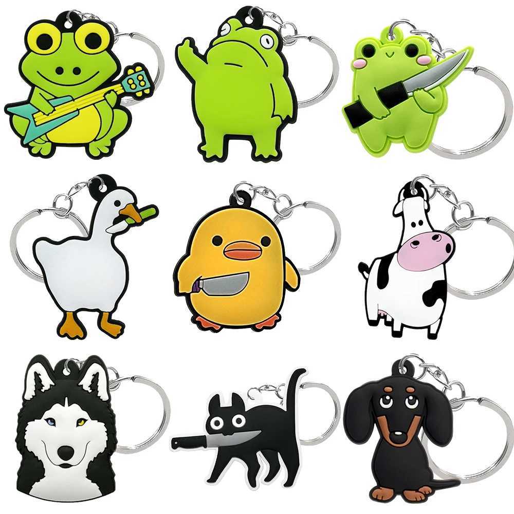 1 Animal Keychain Cute Black Cat Duck Dog Fun Style Duck Keychain Used for Car Rental Key Accessories Children Love Key Decoration W250411