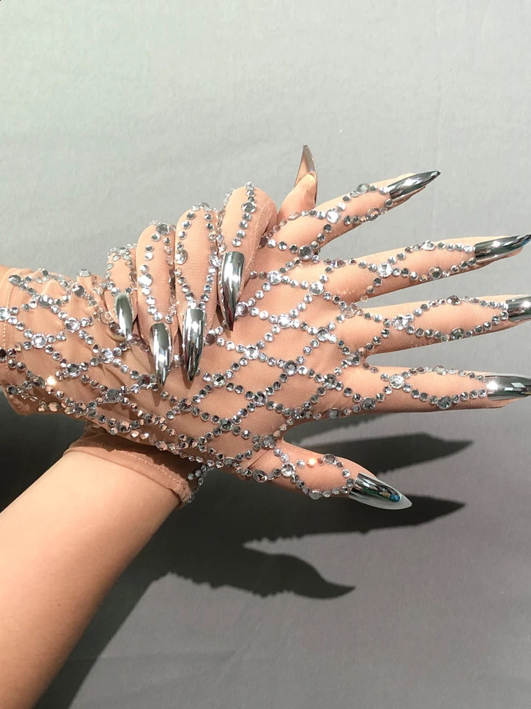 Shining Rhinestone Mesh Gloves Sexy Crystal Short Gloves Stage Performance Show Accessories Nightclub Party Outfit 250408
