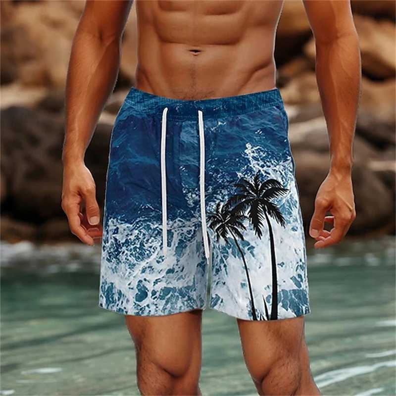 3D printed palm leaf tropical plant shorts for mens swimming relay board shorts fashionable streetwear quick drying shorts for mens clothingW250410