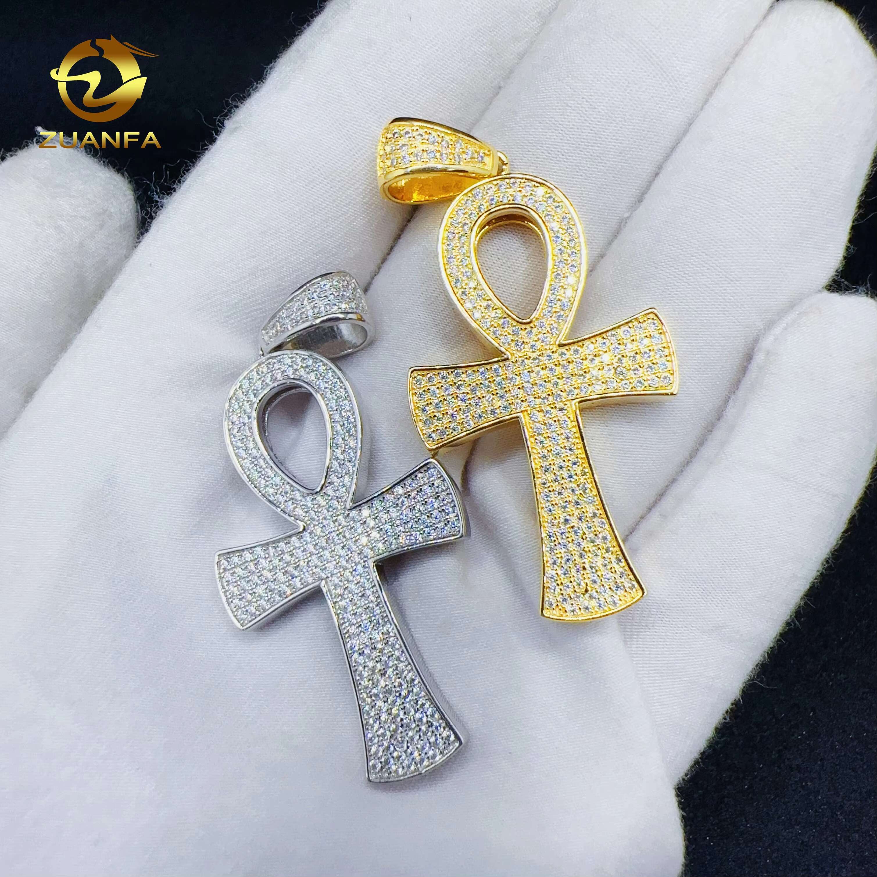 ZUANFA Jewelry 100% Pass Tester Hip Hop 925 Sterling Silver Cross Charm VVS Moissanite Pendant