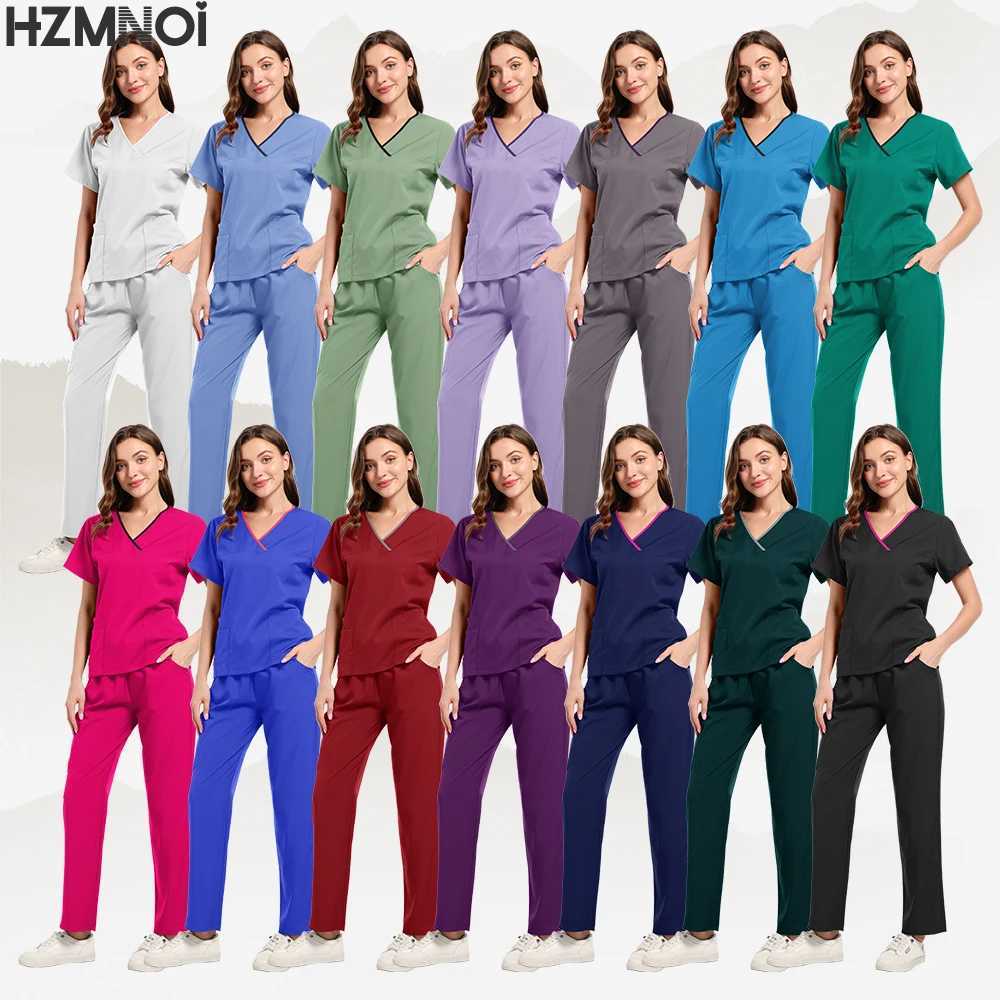 Multicolor Clinical Scrubs Clothes High-end Top+Pants Nursing Uniform Women Men Medical Surgery Uniform Nurse Workwear Scrub Set X250410