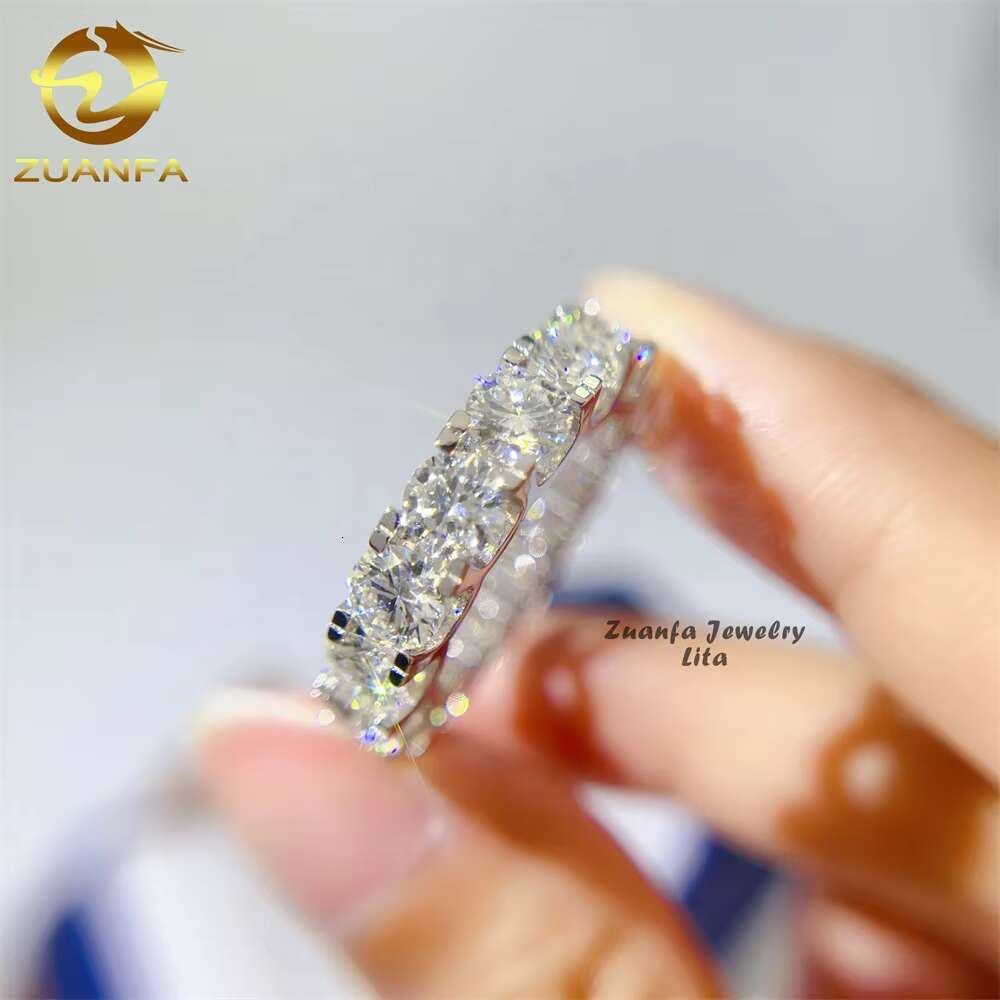 Ready to Ship Hot Selling Silver Whole Round 4mm 5mm Diamond Band Moissanite Eternity Ring