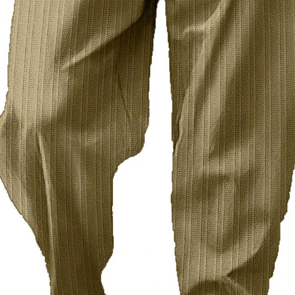 Mens solid color brushed elastic waist leggings wide leg stripes deep crotch loose soft breathable sports pantsXJ250410