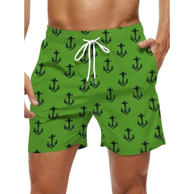 Simple anchor pattern beach shorts for men fashionable outdoor sports 3D printed shorts loose streetwear quick drying swim trunksW250410