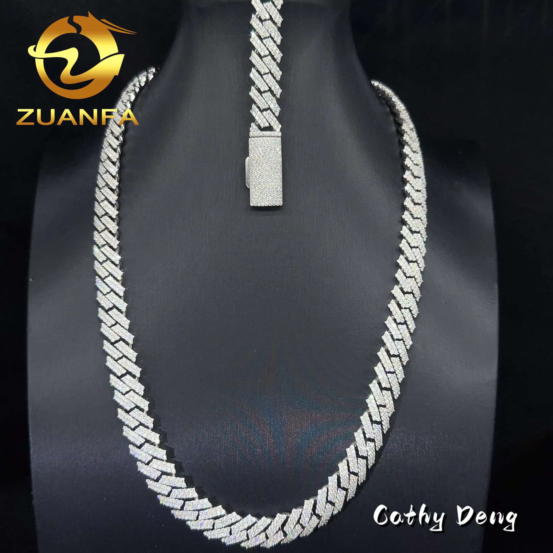Thick 12mm 2Row Moissanite Hip Hop Jewelry 925 Sterling Silver Cuban Link Chain for Men Moissanite Chain Pass Diamond Test
