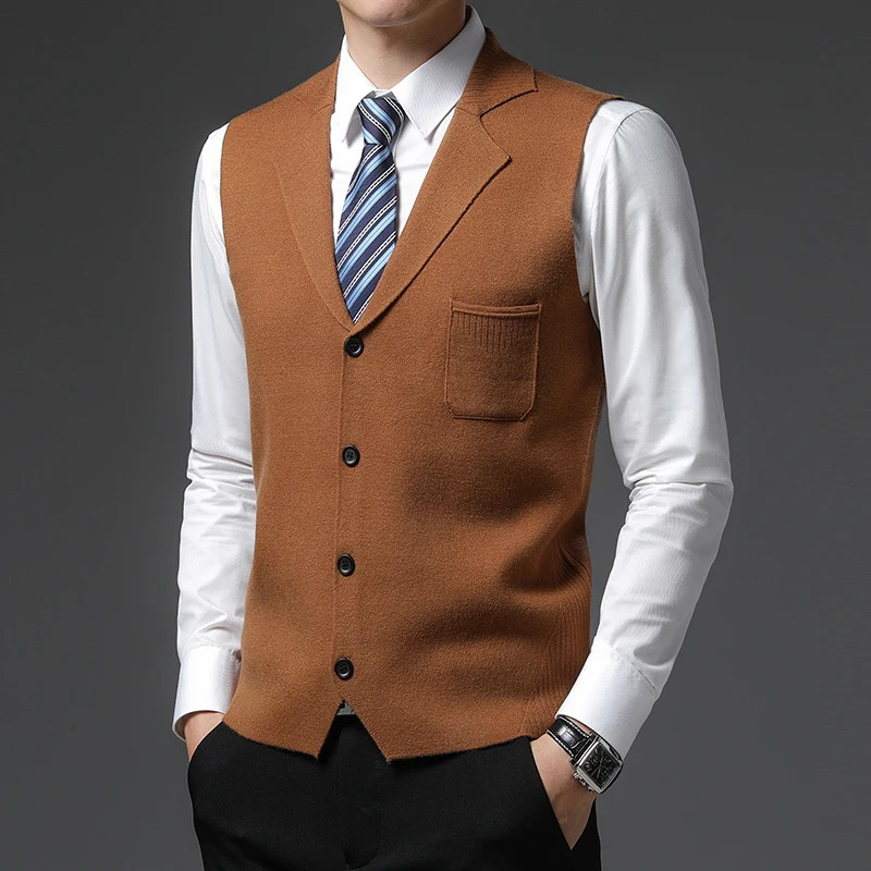 Level 4 Super Antipilling Top Grade Pleuche Autum Lapel Fashion Knit Cardigan Casual Korean Sweater Vest Sleeveless 251104