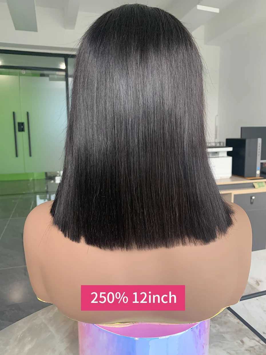 Raw Hair Vietnamese 250 Density 100 Human Hair Lace Frontal Wigs Straight Natural Black 13x6 Bob Wig Lace Front Human Hair WigsT251111