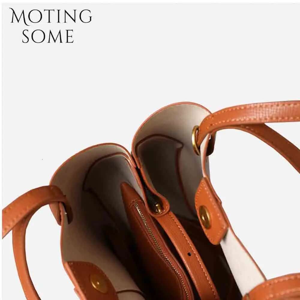 Motingsome Chic French Style Woman Cow Leather Handbag And Purses Oversize Fold Designer Casual Tote 2024 New