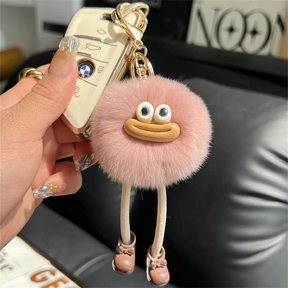 Wholesale cute and lazy rabbit fur small bricks keychain small bricks car keychain pendant Korean plush school bag pendant W250411
