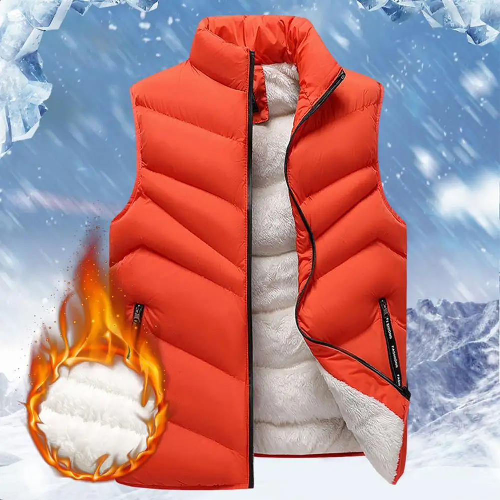 2023 Wool Mens Tank Top Zipper Warm Winter Thick Autumn Sleeve Jacket Orange Black Belt Large 250411Z