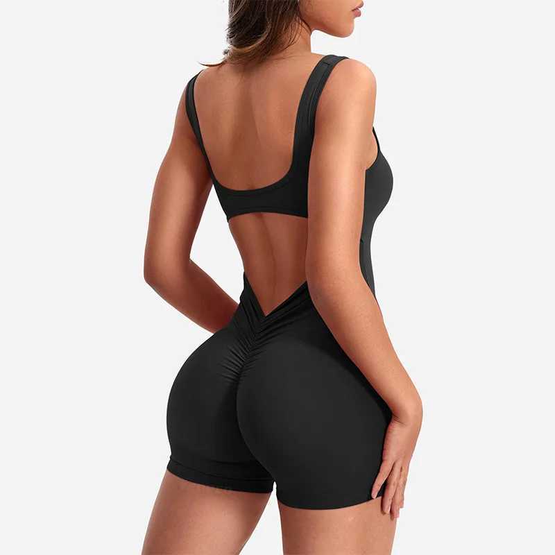 One piece yoga jumpsuit tight fitting short sportswear womens gym clothing fitness stretch bodysuitW250411
