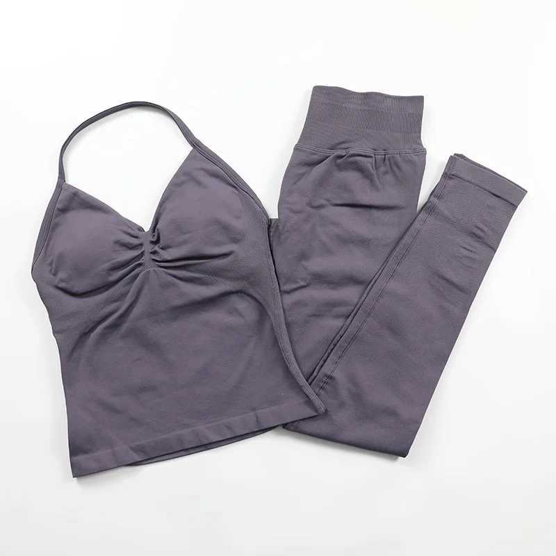 Impact seamless yoga set womens fitness Pilates clothing set womens Scrunch Bum gym leg and pad hanger vest exercise setW250411