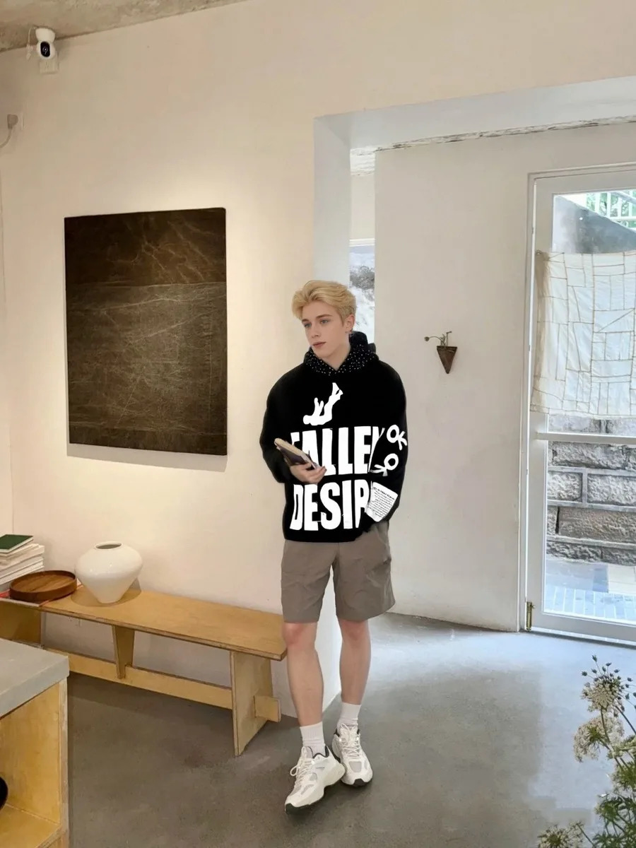 Mens Applique Embroidered Letter Hooded Sweatshirt Fallen Desire High Street Daily Hoodie 251110