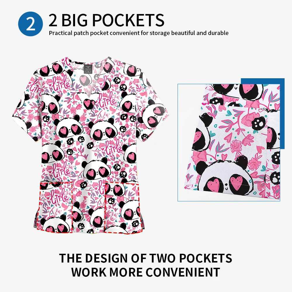 Print Scrubs Top Womens Pocket V-neck Scrub Uniform Pet Beauty Nurse Spa Care Shirt De Enfermer a Para Mujer X250410
