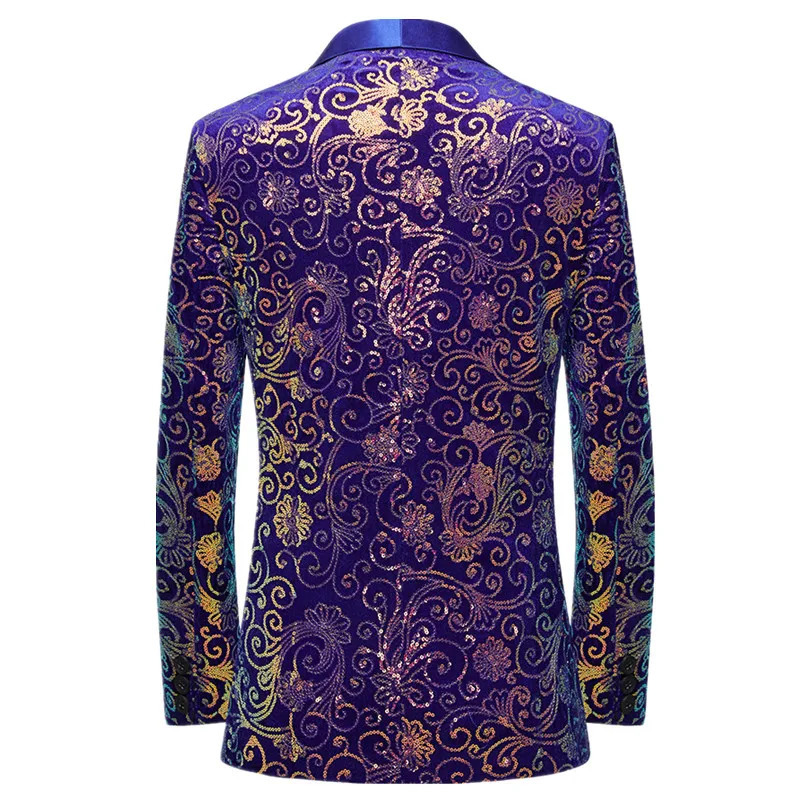 Men High Quality Wedding Banquet Sequin Suit 2 Piece Set Black Blue Fashion Men Gold Velvet Blazer and Trouser 251107