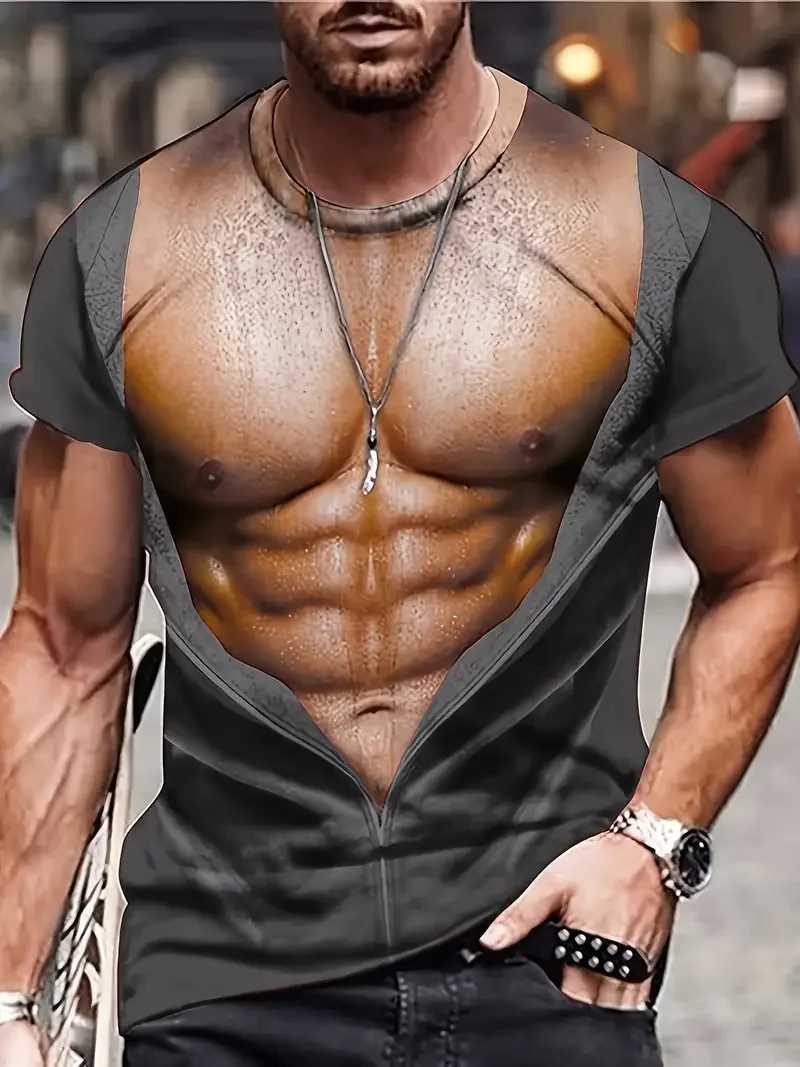 3D digital muscle mens body pattern crew neck and short sleeved T-shirt novel and fashionable summer top used for outdoor casual tops M250411