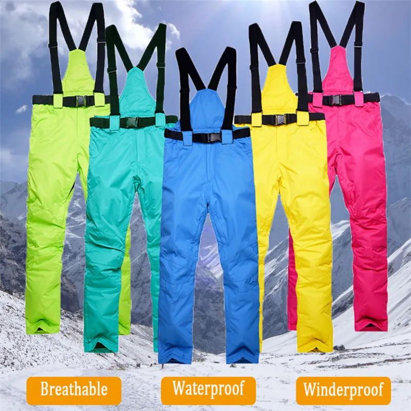Winter Thick Warm Skiing Pants Men Women Lovers Windproof Waterproof Suspender Trousers Snow Snowboard Pants Plus Size 251107