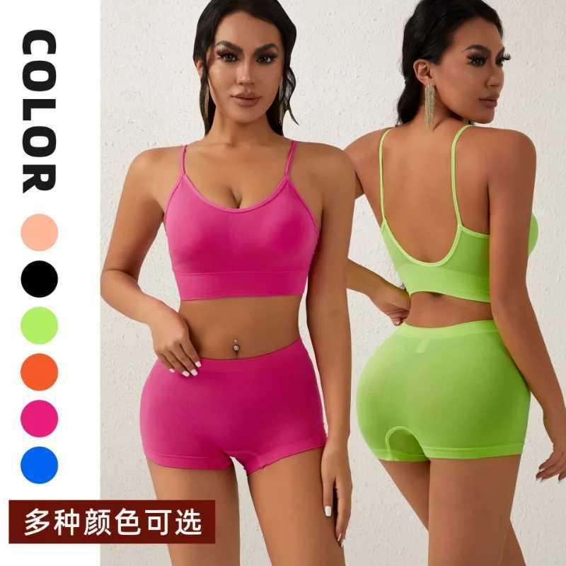 2-piece yoga shorts set gym workout set womens workout set fitness set cross strap bra high waisted sprint track suitW250411