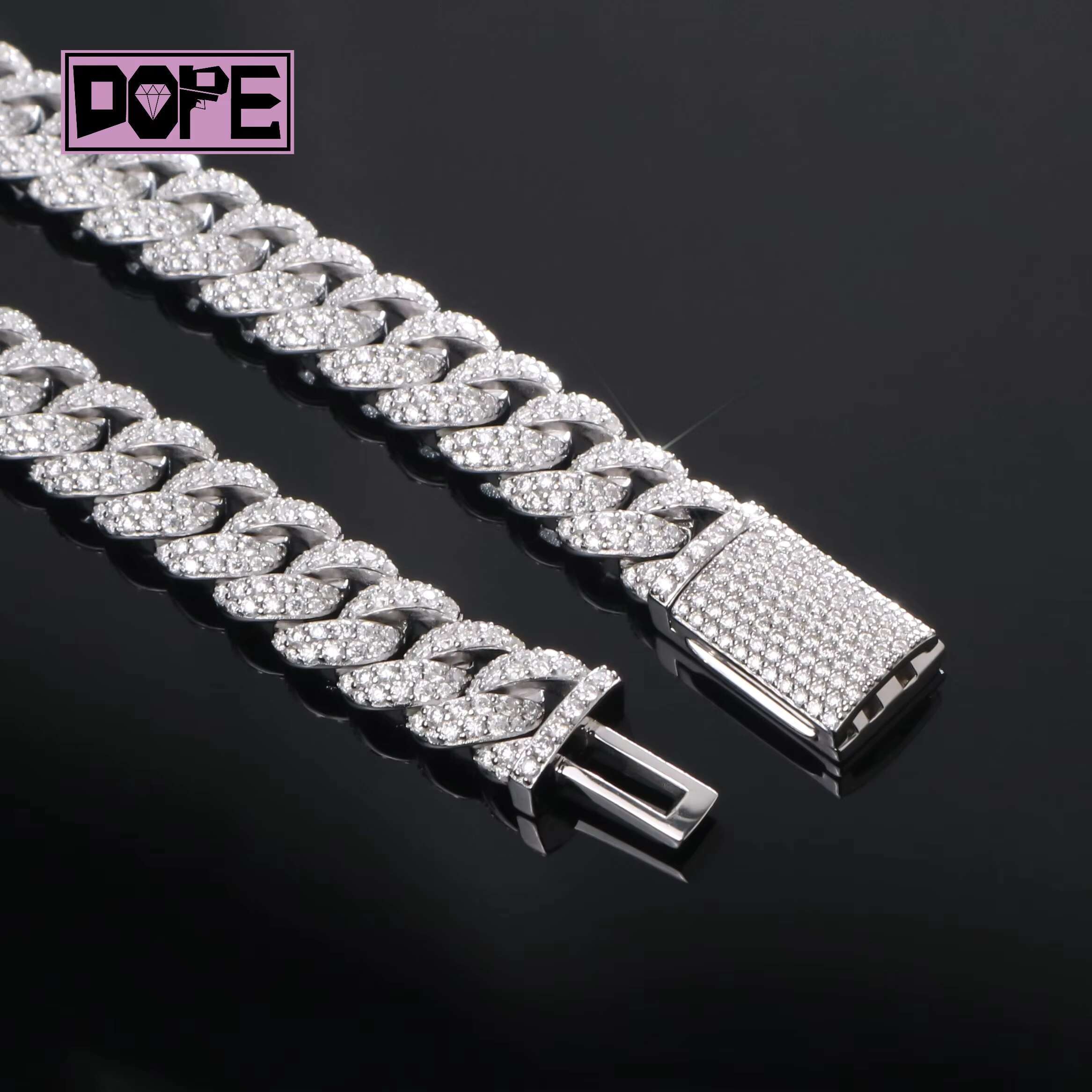 10MM VVS Moissanite Cuban Chain Borderless 925 Sterling Silver Hiphop Iced Out Moissanite Cuban Link Chain