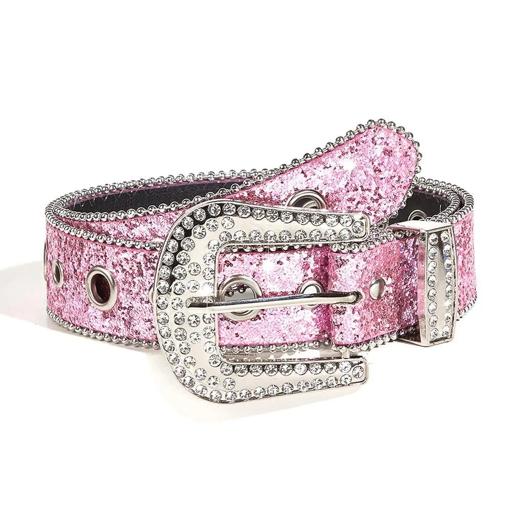 Sparkling Rhinestone Belt for Women Western Glitter Belt for Cowgirl Cowboy Pu Leather Belts with Bling Diamond Decor 251110