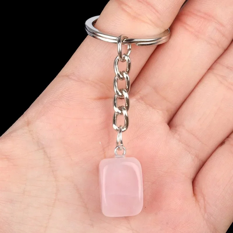 10pcs mixed 16mm rectangular cubic natural stone keychain treatment crystal car decoration keychain 250409