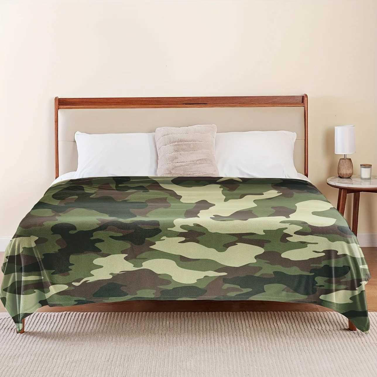 1pc Ultra-Soft Camo Flannel Blanket - Cozy Warm and Versatile for Sofa Bedroom or Living Room Decor Green/Brown Camouflage C251111