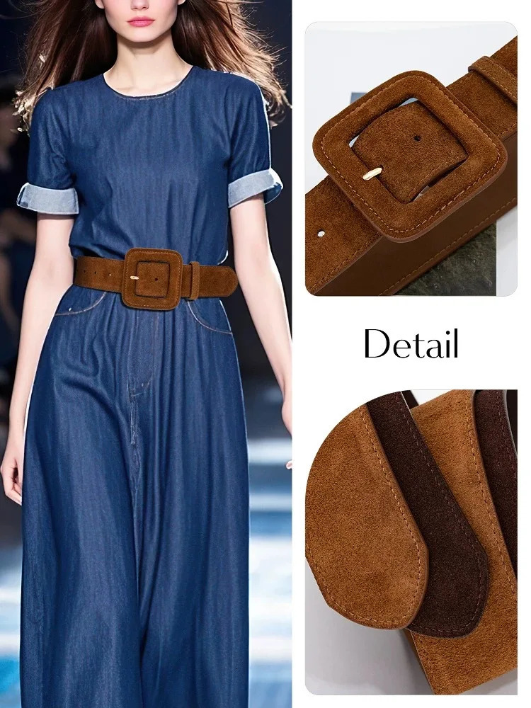 Fashion Womens Suede Belt Wide High Waist Belt Vintage Chunky Buckle Leather Belts Decoration for Dress Coats 251110