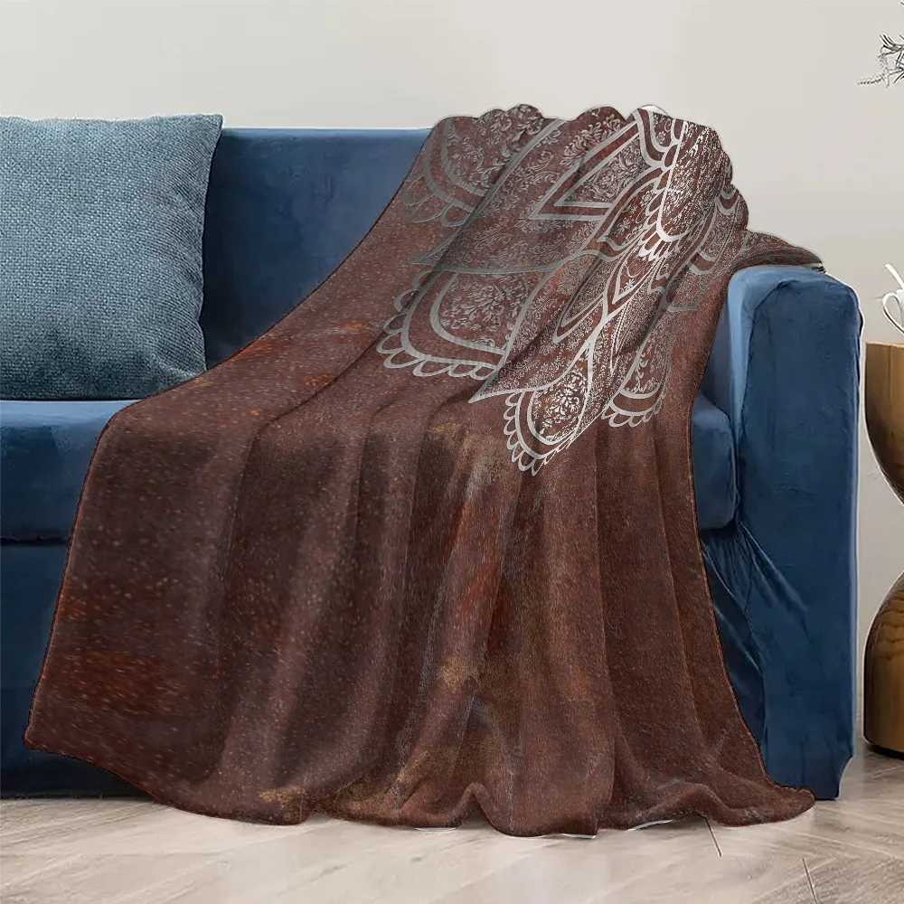 Vintage Ethnic Boho Throw Blanket with Paisley Floral Damask Pattern Dark Red Brown Sofa Bed Cover C251111