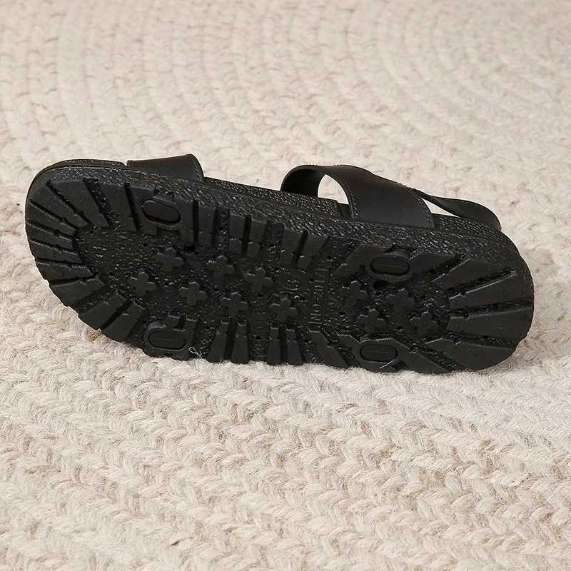 2025 Summer New Black Casual Fi Womens Sandals Comfortable Platform Sole Flat Bottom Open Toe Womens Black SandalsXJ250410