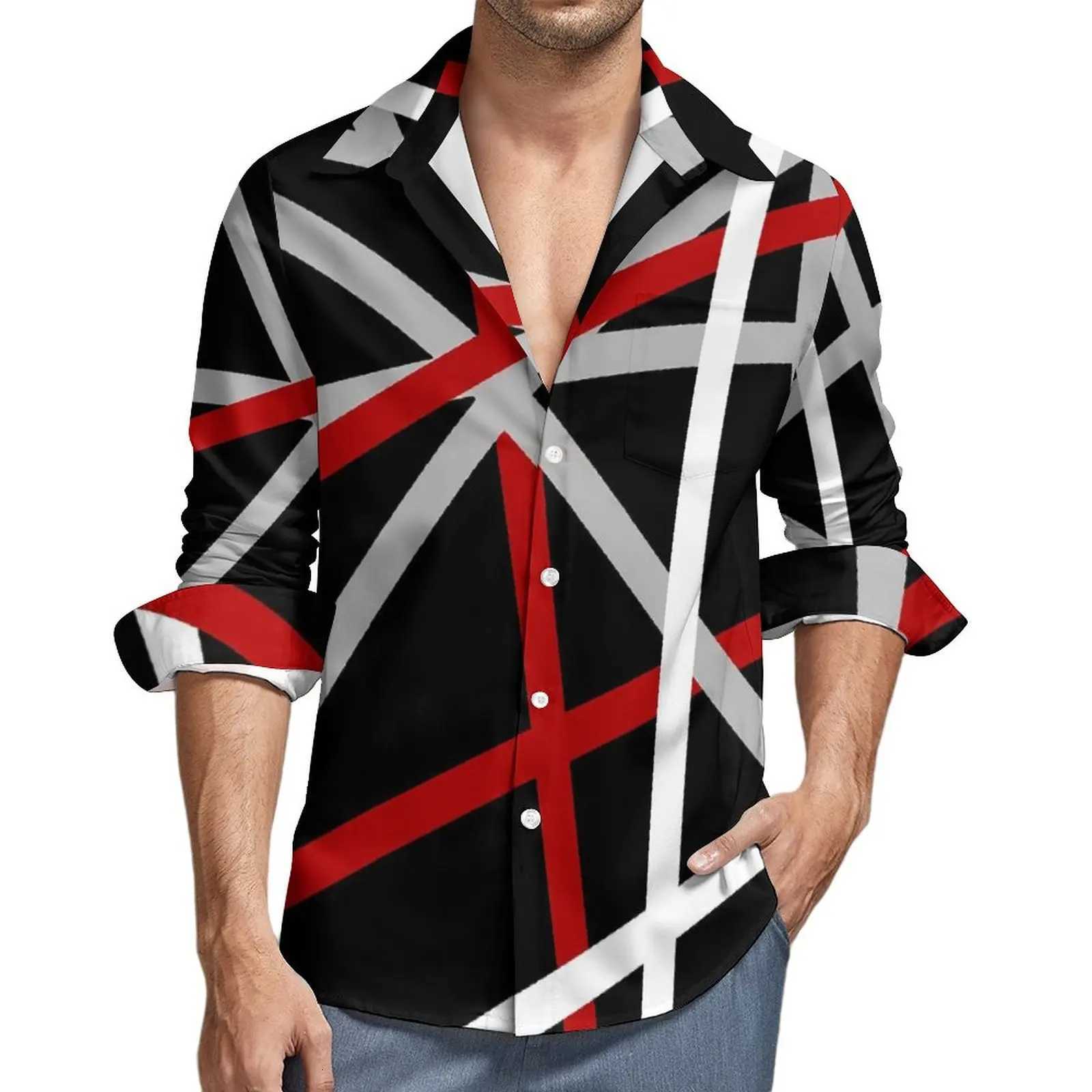 Van Halen Shirt Autumn Lines Print Casual Shirts Male Vintage Blouses Long Sleeve Printed Stylish Clothing Plus Size No Pockets K251110