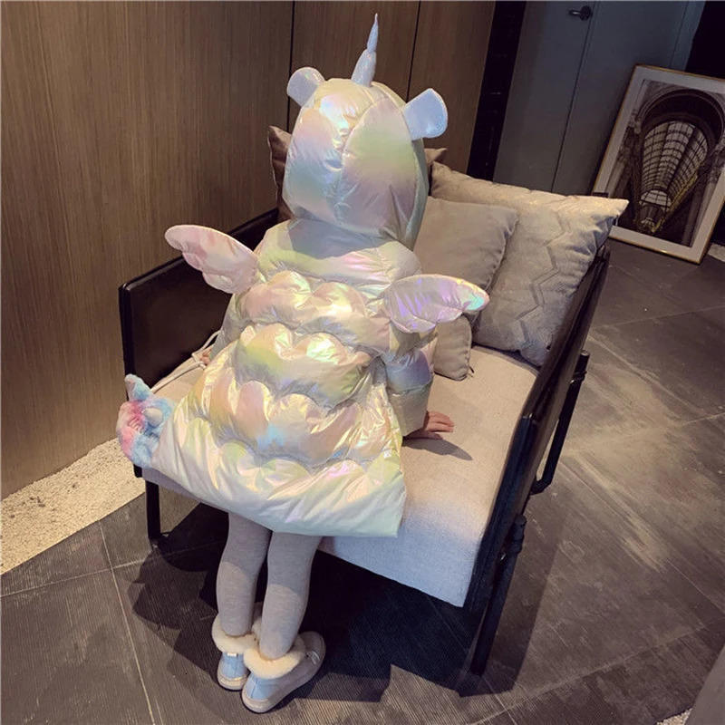 Baby Girl Winter Jacket Cute Unicorn Colorful Coats For Girls Warm Hooded Parka Snowsuit Windproof Childrens Outerwear Clothing 2501105