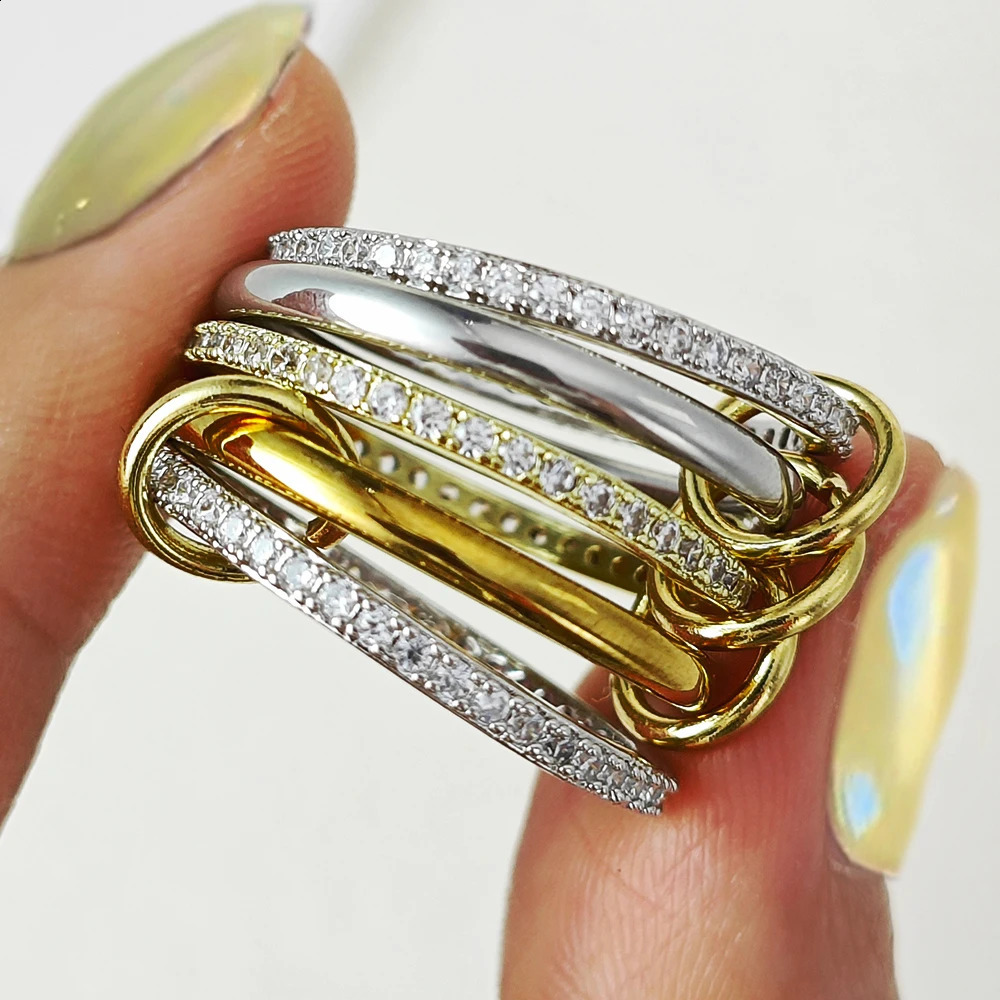 Spinelli Kilcollin Ring Stainless Steel Two tone n Miniature Paving CZ Five Piece Stackable Set for Womens Jewelry Gifts 250410