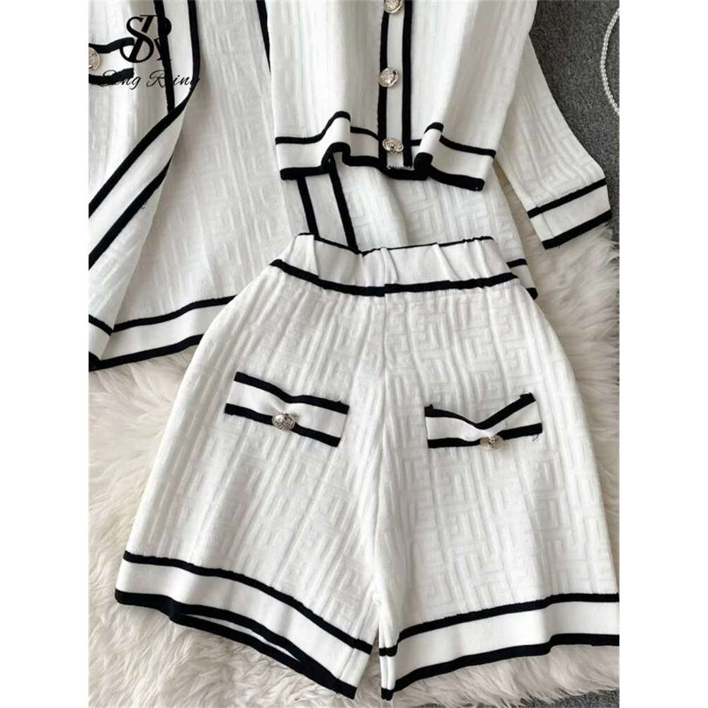 SINGREINY Autumn Knitwear 3Pc Sets Long Sleeves Cardigan+Single Breasted Spaghetti Strap+High Waist Elastic Shorts Casual Suits