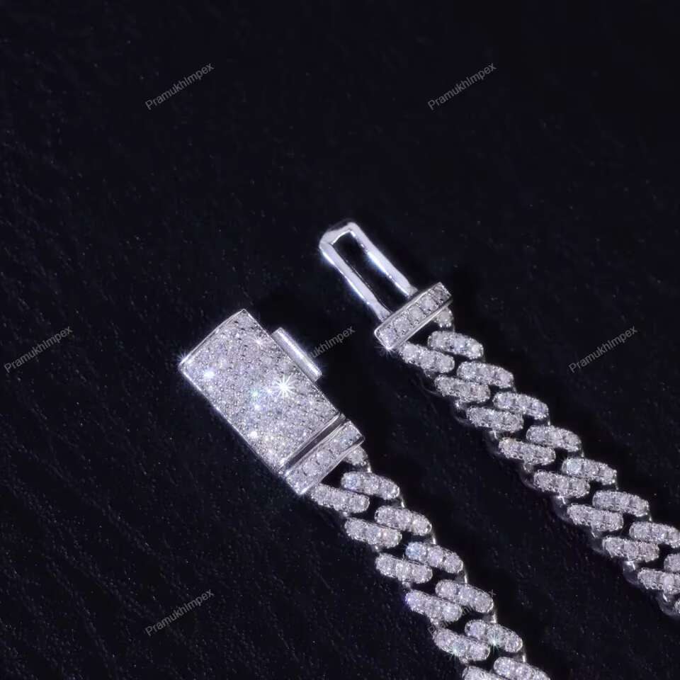 6mm Moissanite S925 Cuban Bracelet In White Gold plated Fancy Hip Hop rapper style unique Jewellery manufactur by pramukhimpex