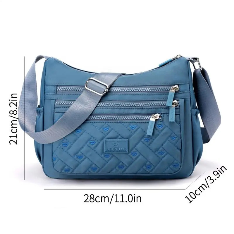 Womens zipper nylon cross body bag shoulder waterproof large capacity solid color suitable for womens travel and daily use 250401