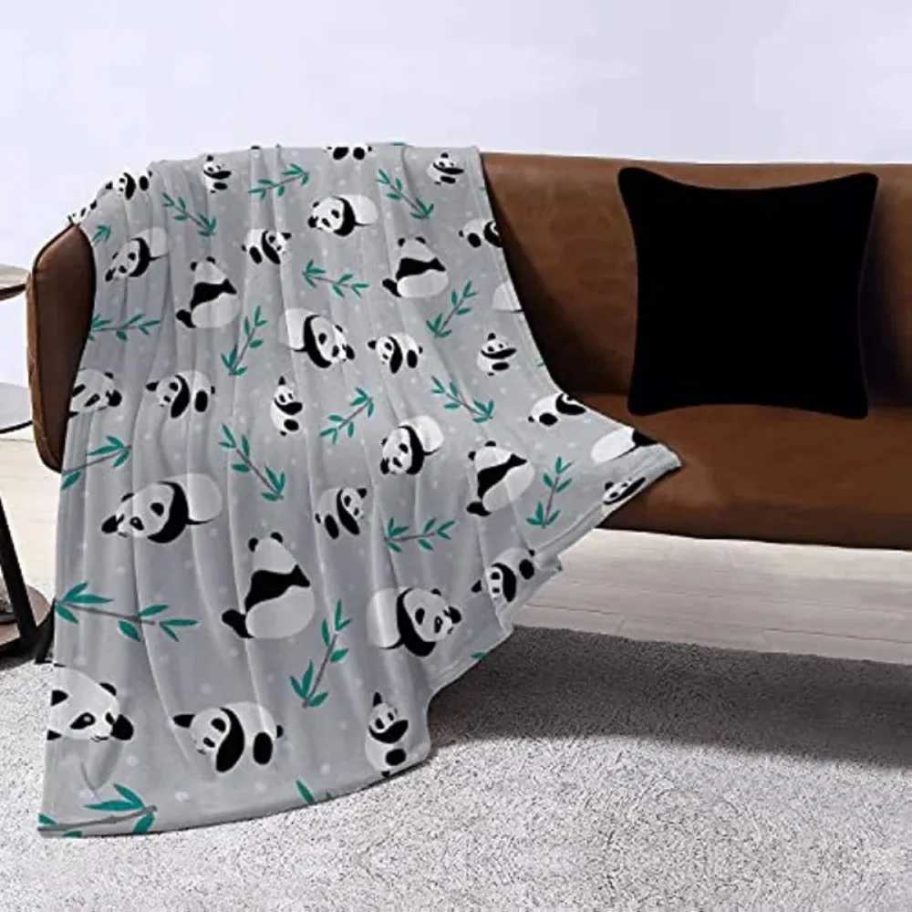 Cute Panda Print Grey Blanket for Kids Adults Super Soft Warm Plush Fluffy Throw Blanket for Couch Sofa Bed Office Decor Gift C251111