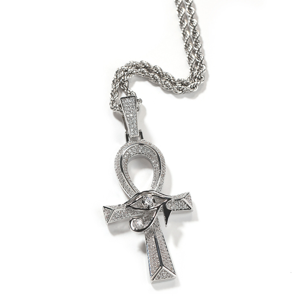 Pass Diamond Tester 925 Sterling Silver VVS Moissanite Diamond Ankh Cross Pendant Chain Necklace Jewelry Set